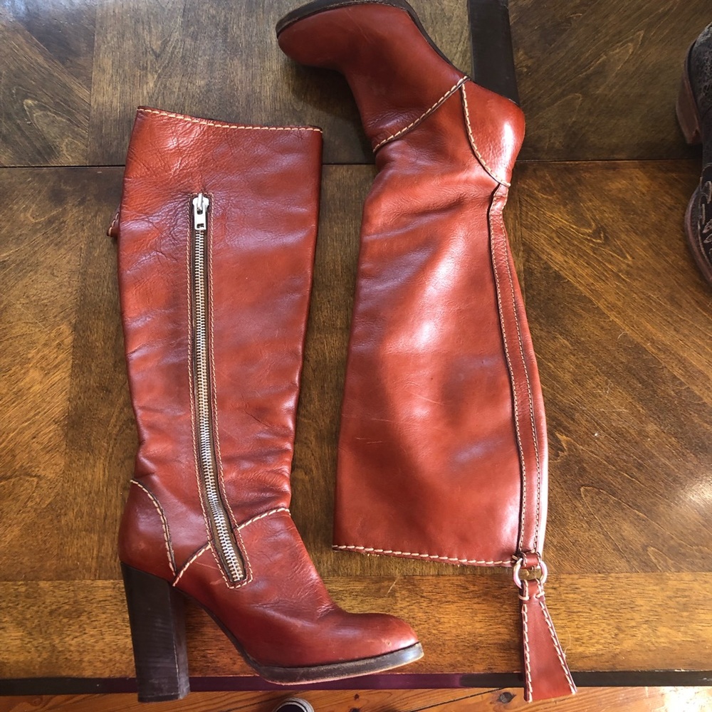 Authentic knee high Chloe heeled leather boots